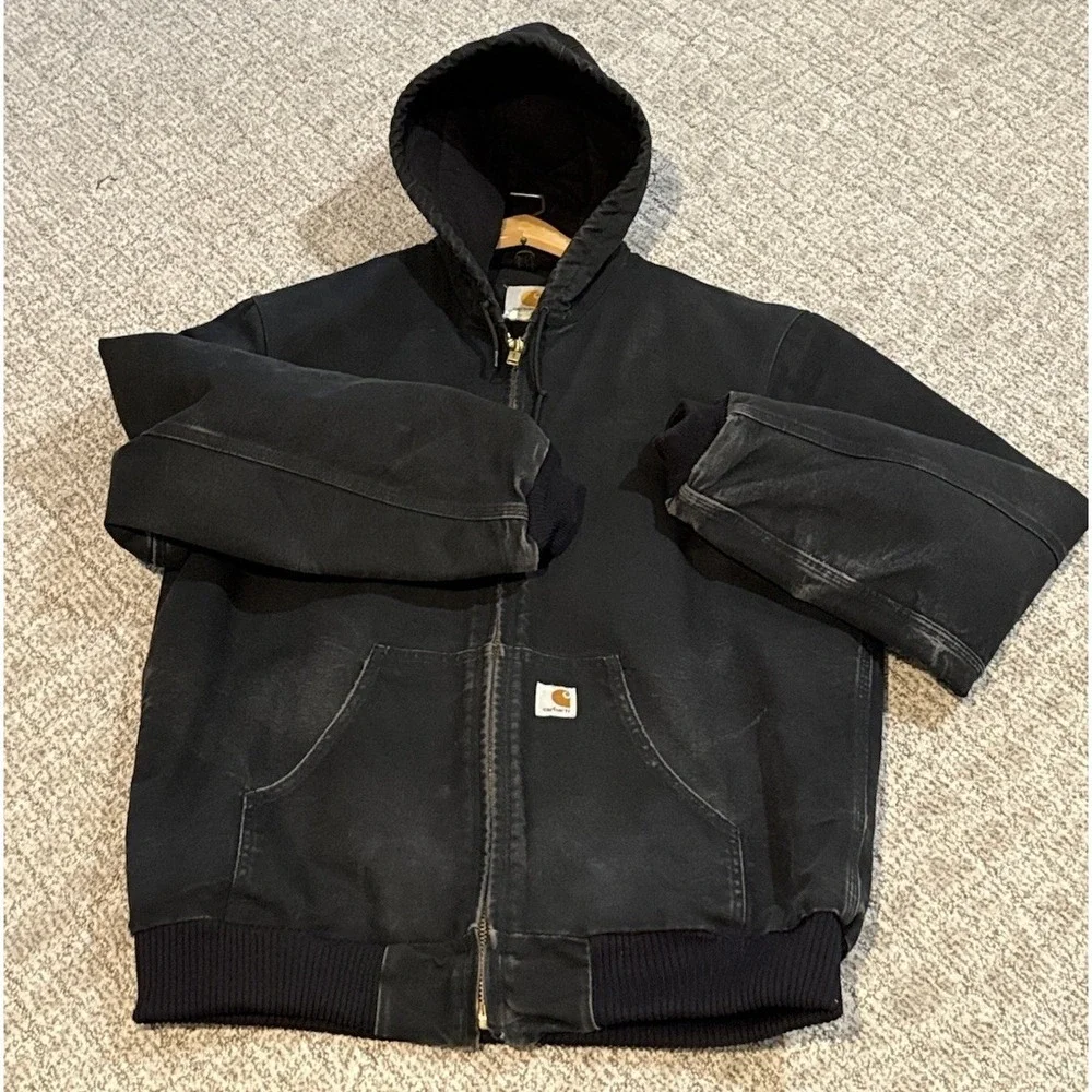 Vintage Carhartt‎ Active Black Quilt Liner Hooded Jacket Workwear Med Tall